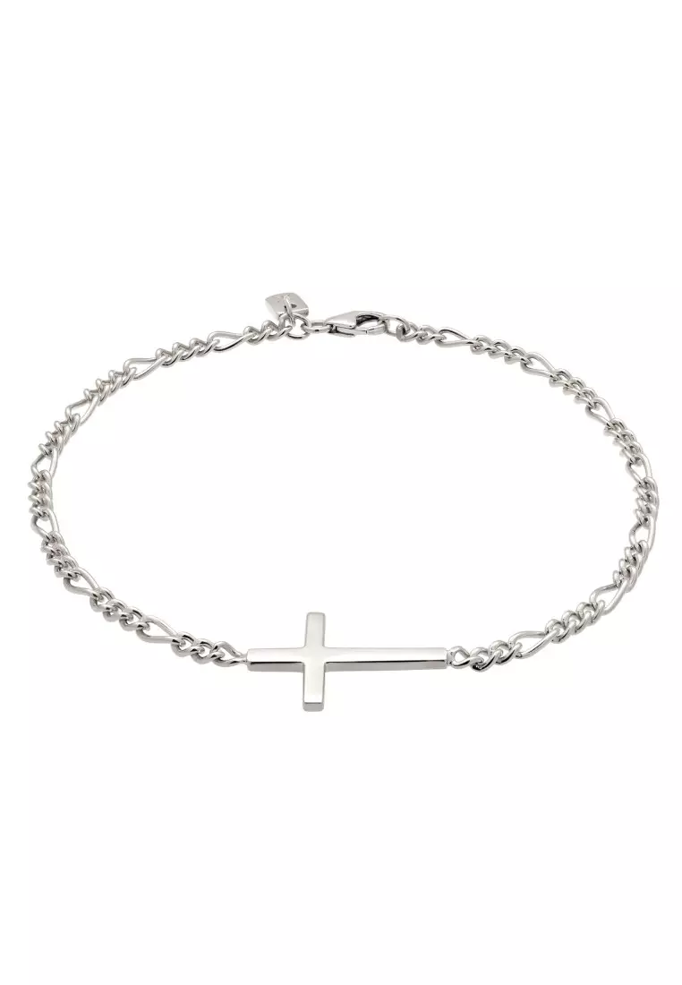 EXCLUSIVE Gelang Perhiasan Perak 925 Pria Cross Figaro Chain