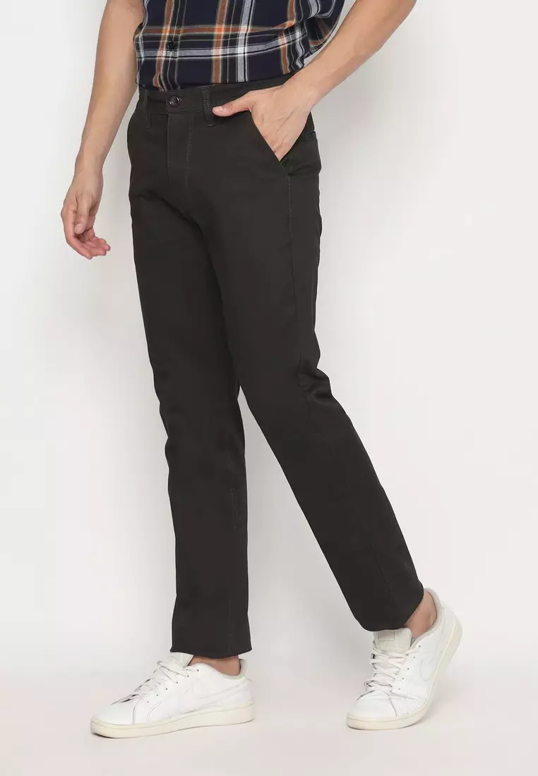 POLICE Celana Chino Panjang Dk.Coffee Cotton Premium Regular Fit Pria