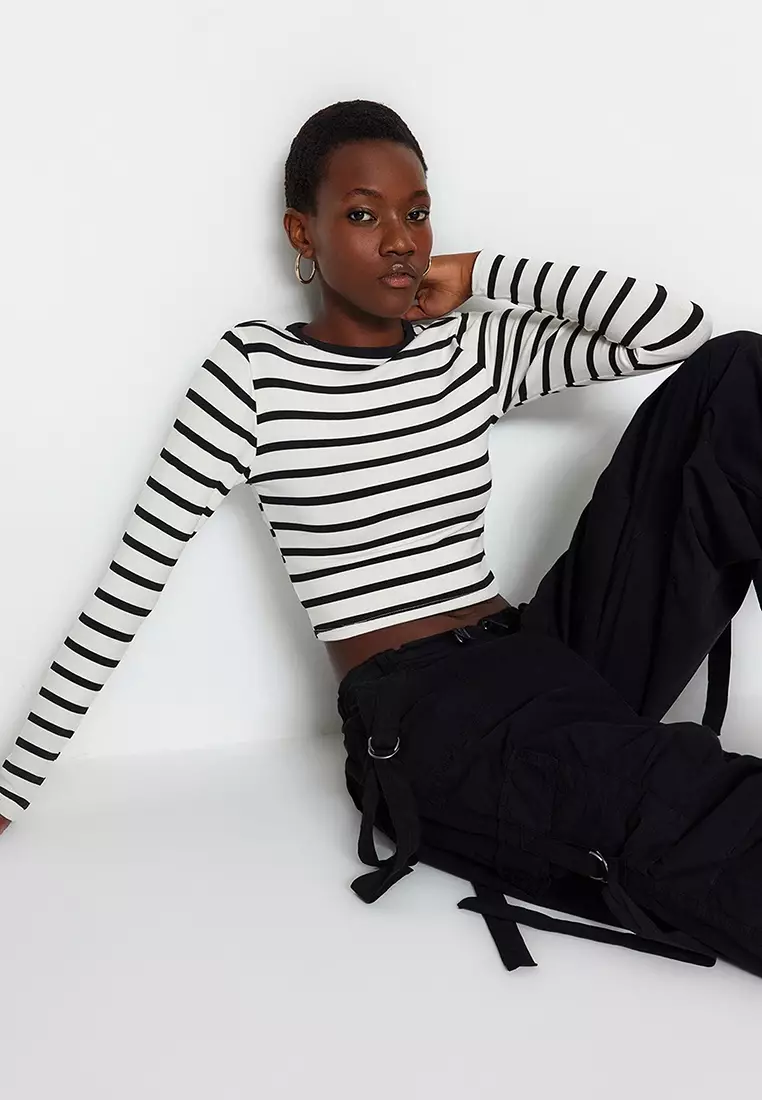 Striped Fitted Crop Knit Top