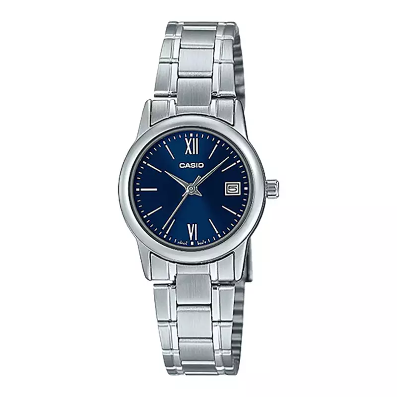 Jam Tangan Wanita Casio Standard LTP-V002D-2B3UDF LTPV002 LTP-V002D Dark Blue Dial Stainless Steel Band