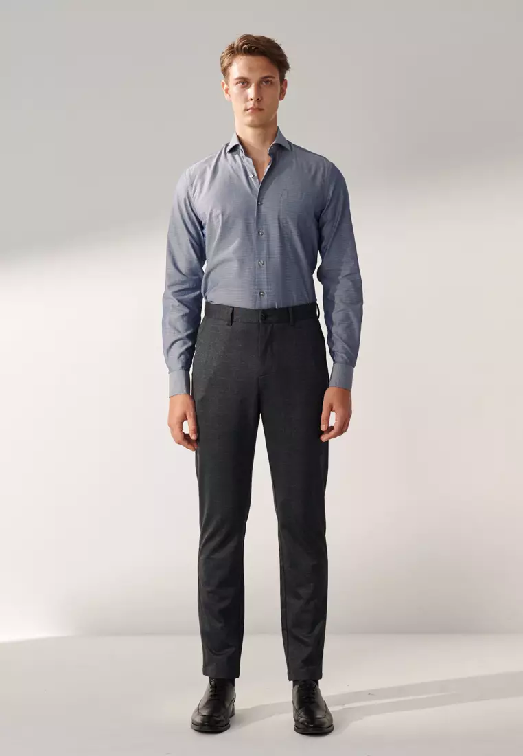 Dark Blue Textured Slim Shirt