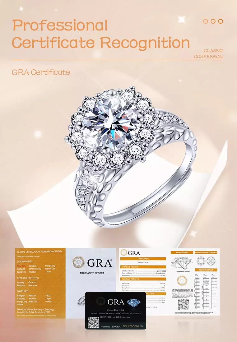 Cincin Wanita Berlian Perhiasan Tunangan Ukuran Bebas 2 Karat Cincin Cewek