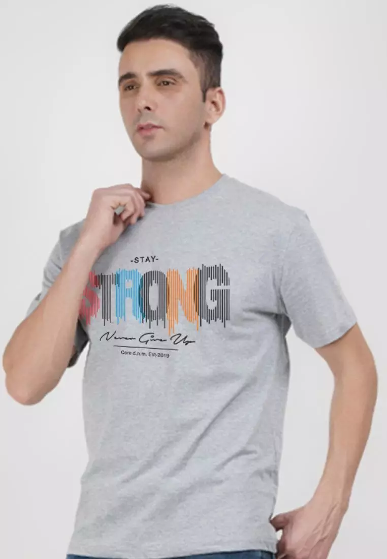 Stay Strong Print Graphic  Grey Cotton Short Sleeve Regular Fit T-Shirt
