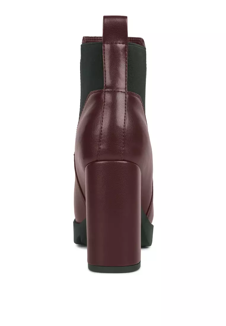 Burgundy Block Heeled Chelsea Boot