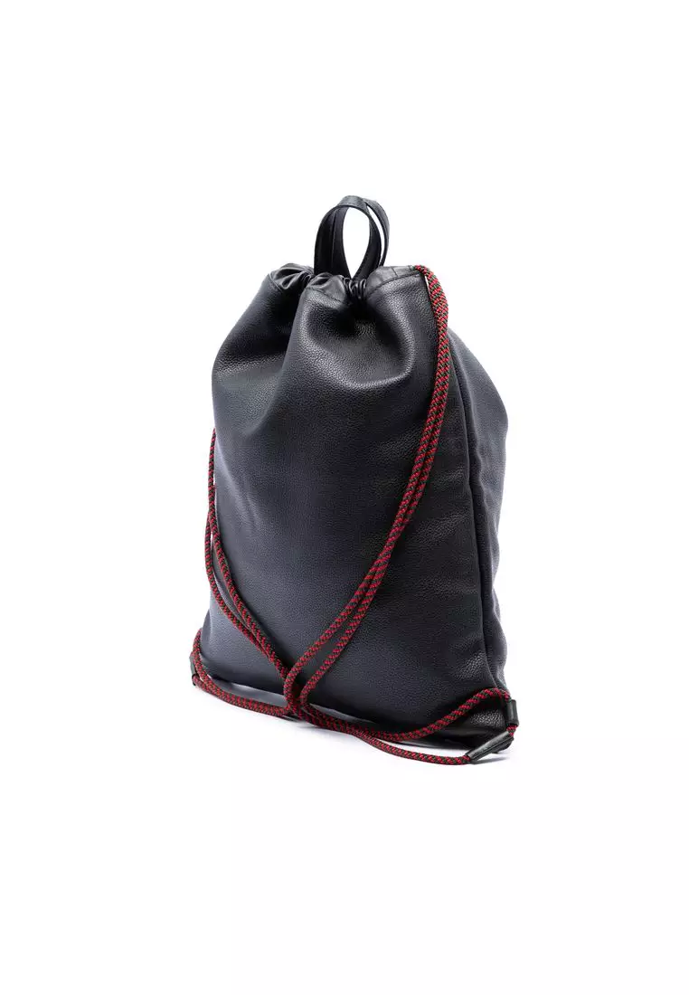 Pre-Loved Gucci Grained Calfskin Web Logo Drawstring Backpack