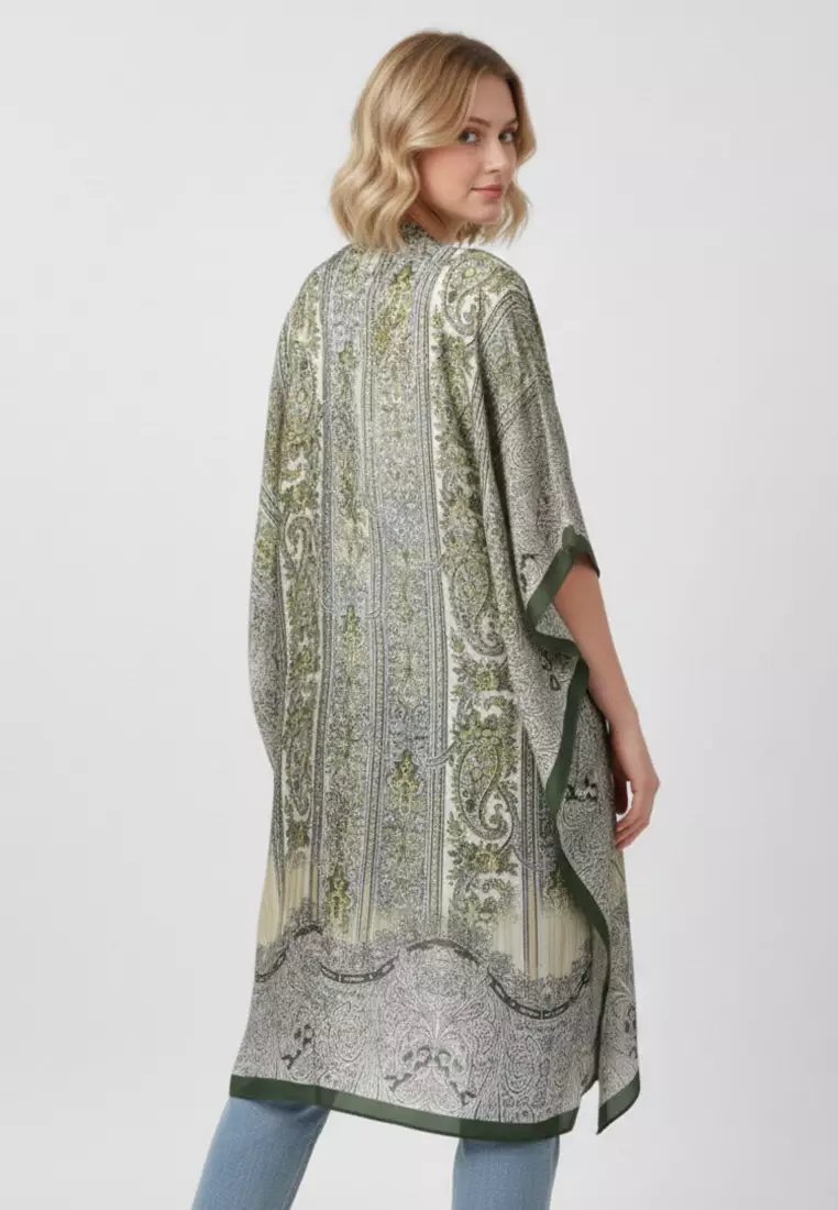 Aksesoris Wanita Paisley Ethnic Print Outer Syal Wanita Olive Green & Multi