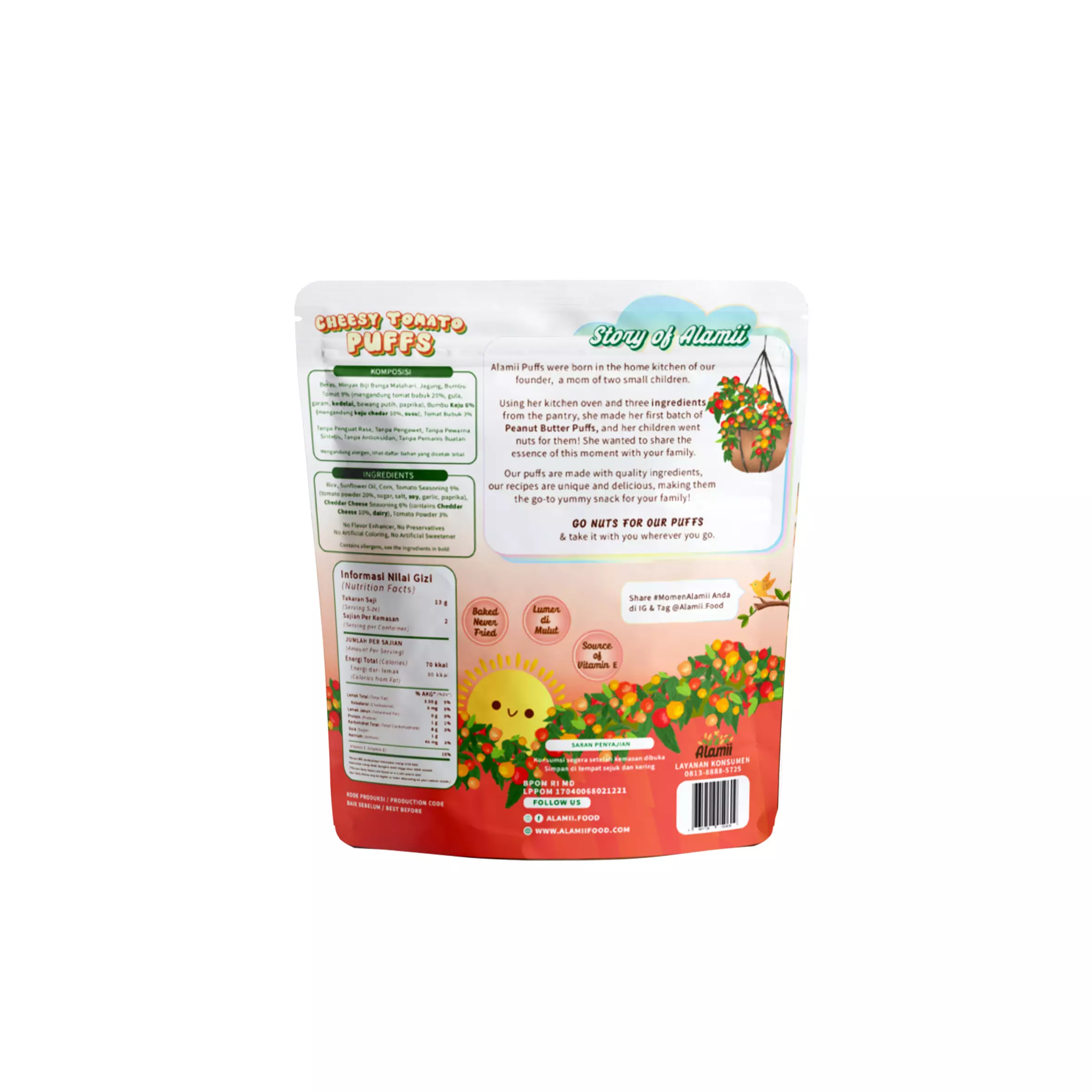 Alamii Cheesy Tomato Puffs 25 - Cemilan Sehat Anak Rasa Keju Tomat