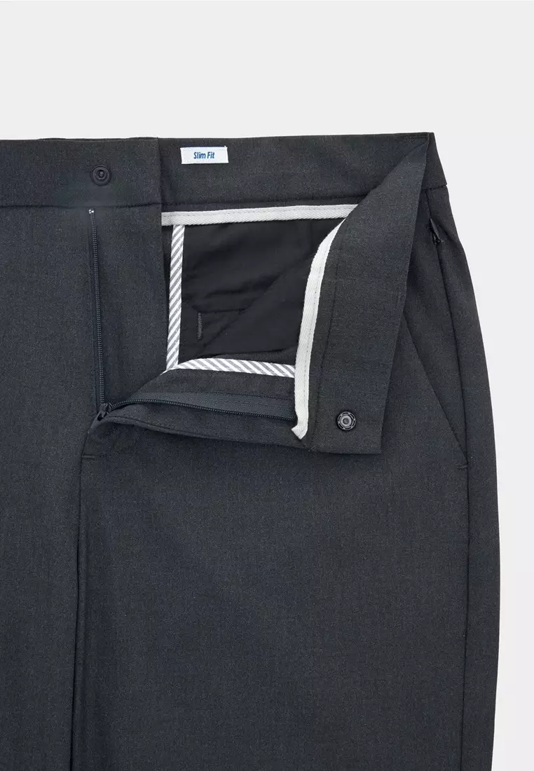 Dark Gray Slim-Fit Four-Way Stretch Casual Pants