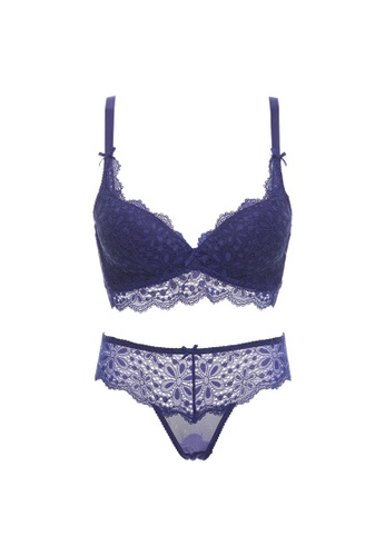 W.Excellence blue Premium Blue Lace Lingerie Set (Bra and Underwear) AE0CFUS3310434GS_1