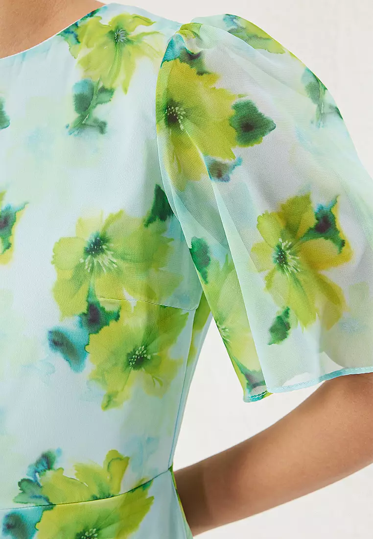 Light Blue Plain A Cut Midi Woven Dress