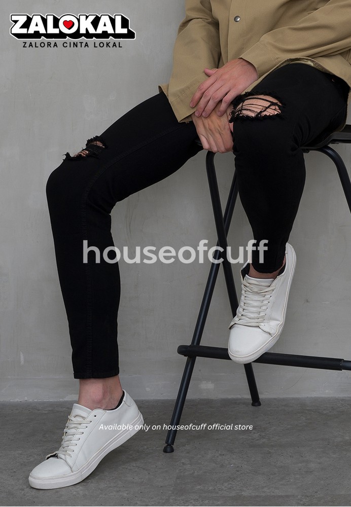 Jual House of Cuff Celana  jeans  hitam  pria  denim ripped 