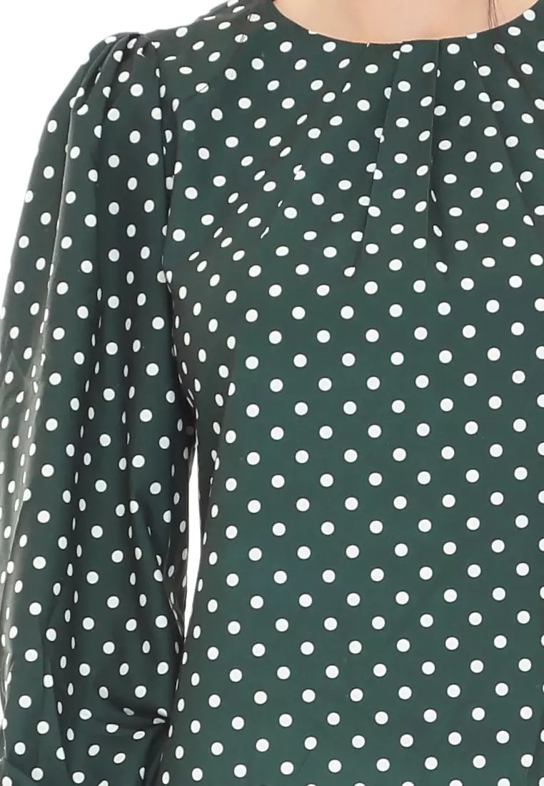 Christina Polka Dot Blouse in Emerald Green