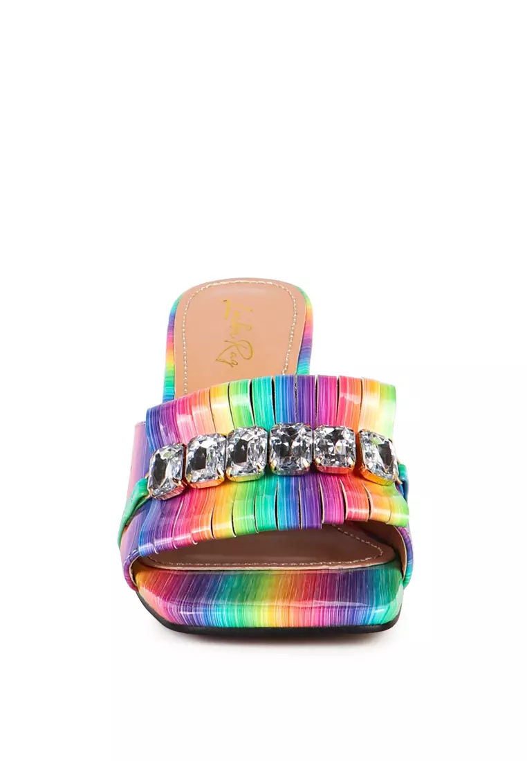 Rainbow Clear Heel Jewel Sandal