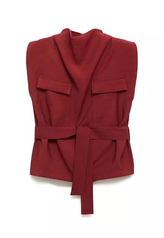 Blouse With Draped Neck And Belt