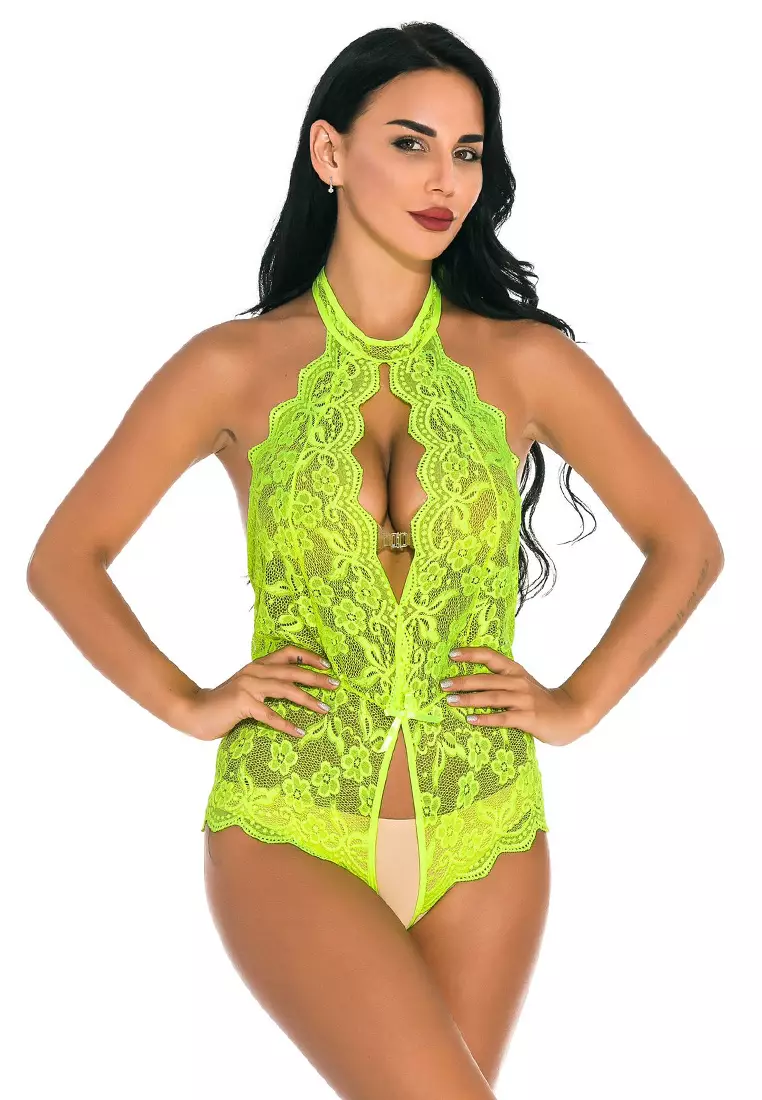 Neon yellow cheap lace bodysuit