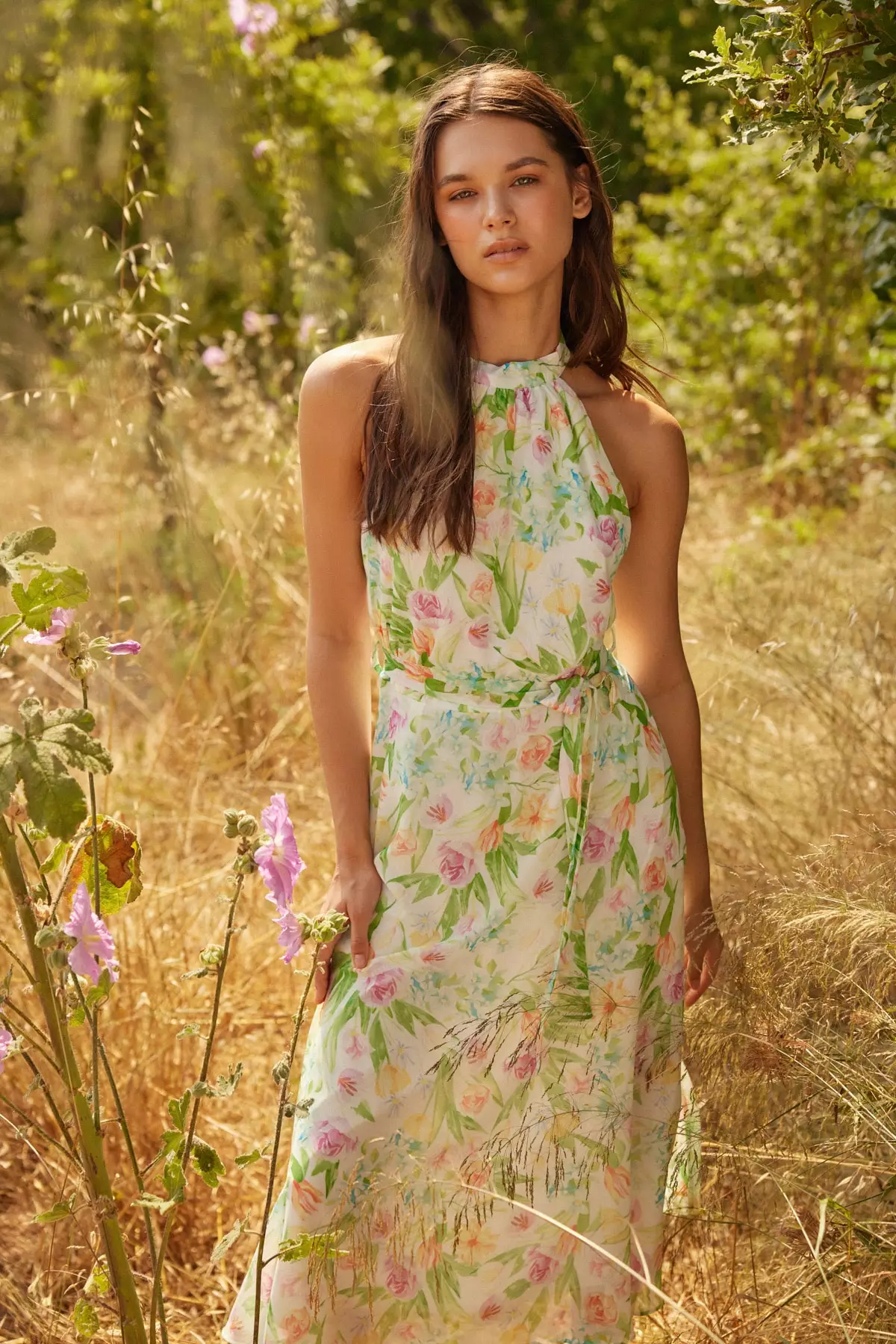 Belted Midi Floral Print Dress