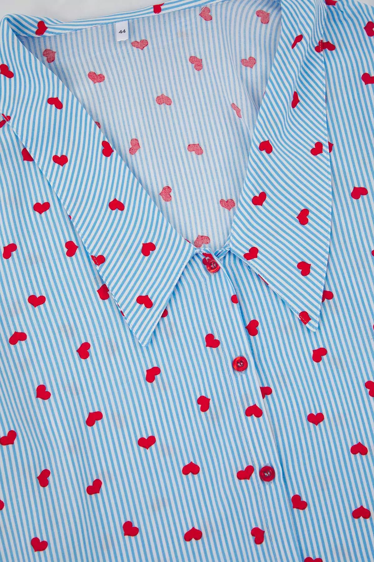 Blue Line&Heart Pattern Shirt Collar Woven Pajamas Set Tbbaw26Ai00029