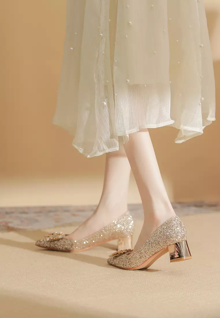 5CM Rhinestone Buckle Chunky Heel Shoes IF5306-3