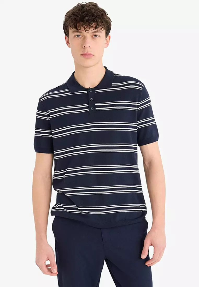 Striped Short Sleeve Soft Key Knitwear Polo Shirt