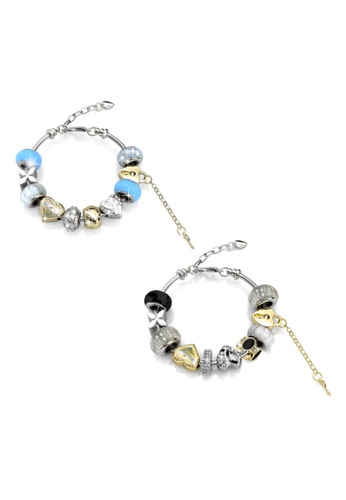 Her Jewellery pink and blue and multi and silver Mylady Charm Bracelet Set Bundle (Blue + White) HE210AC0FI4BSG_1