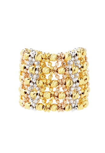 TOMEI TOMEL Lusso Italia 5 Tiers Tri-Tone Beads Ring, Yellow Gold 916 4A33AAC0B60ED5GS_1