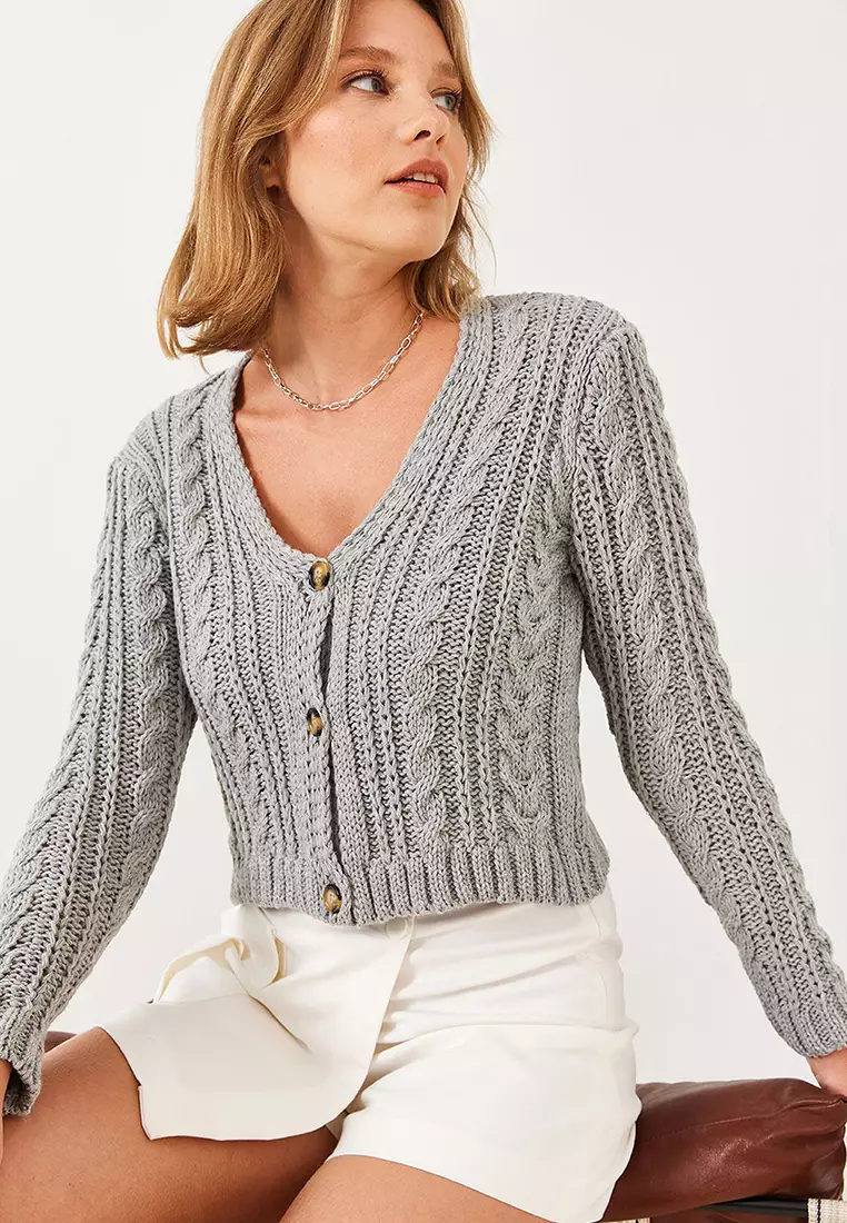Women's V-Neck Hair Braided Knitwear Cardigan 20246853