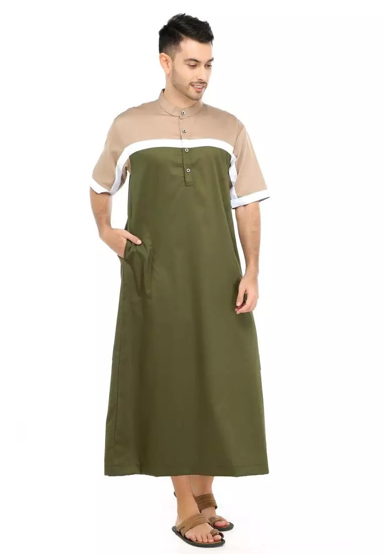 Jubah Gamis Muslim Pria Ghifari - Hijau Army
