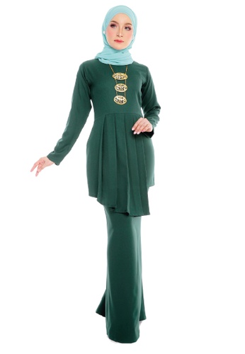 SARIMA green Kurung Pleated Muslimah Fashion Emerald Green B09BDAAF49F316GS_1