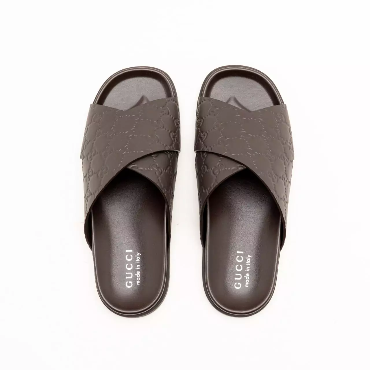 GG Embossed Slide Sandal Dark Brown