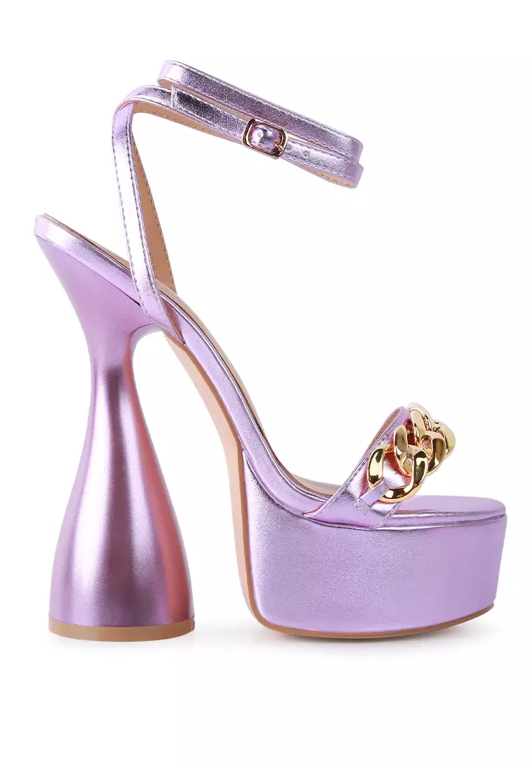Discount on London Rag  shoes - SKU: Chain Detail Purple High Platform Chunky Sandals