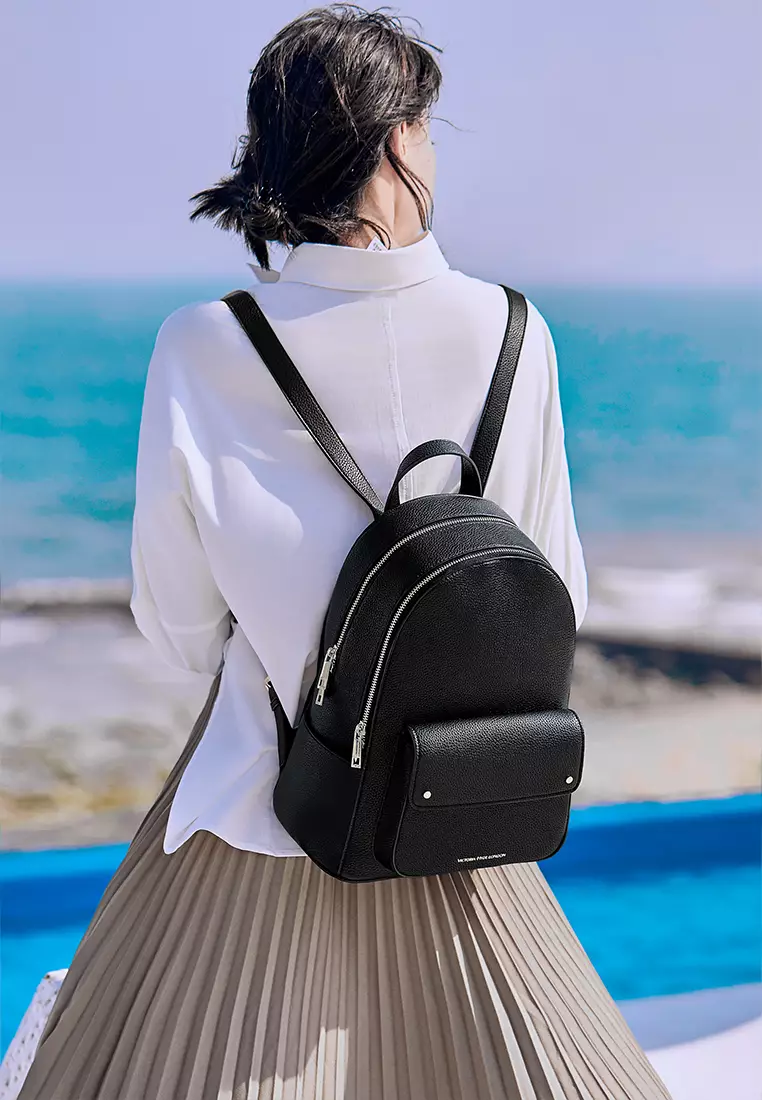 Alexandra 女式皮革双肩背包 多隔层 輕便大容量-黑色