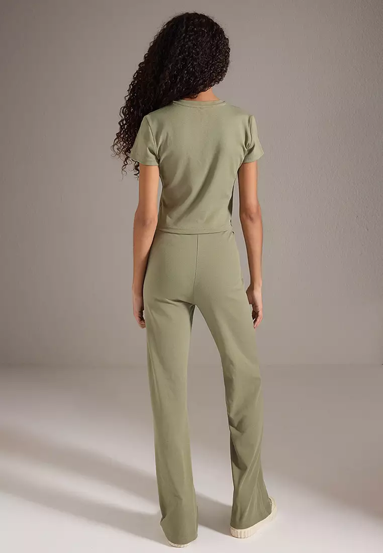 Khaki Fitted/Flexible Knitted Bottom-Top Set TWOSS25AU00053
