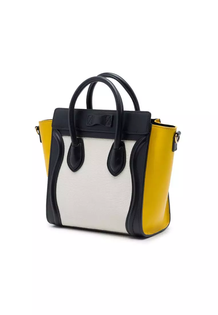 Pre-Loved Celine Nano Tricolor Nubuck And Drummed Calfskin Luggage Tote