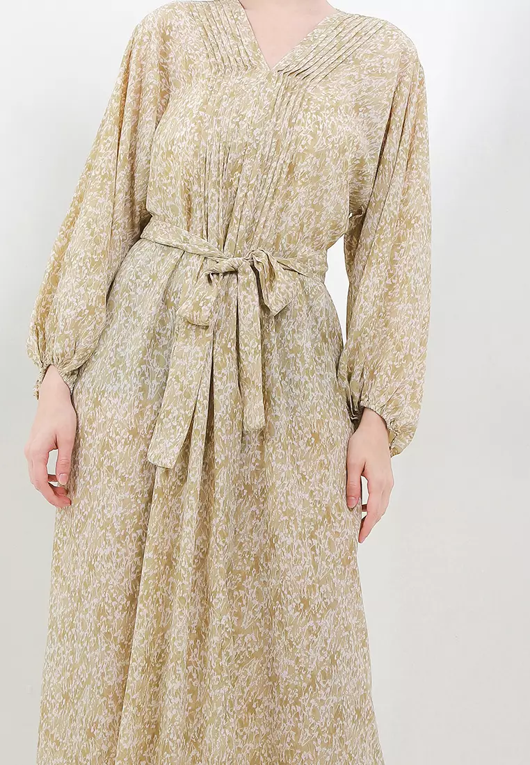 Self Tie Pintuct Maxi Dress