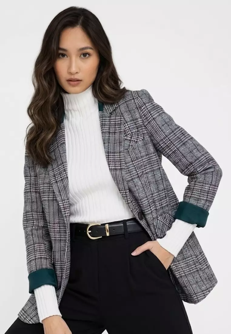 Woolen Plaid Blazer Jacket