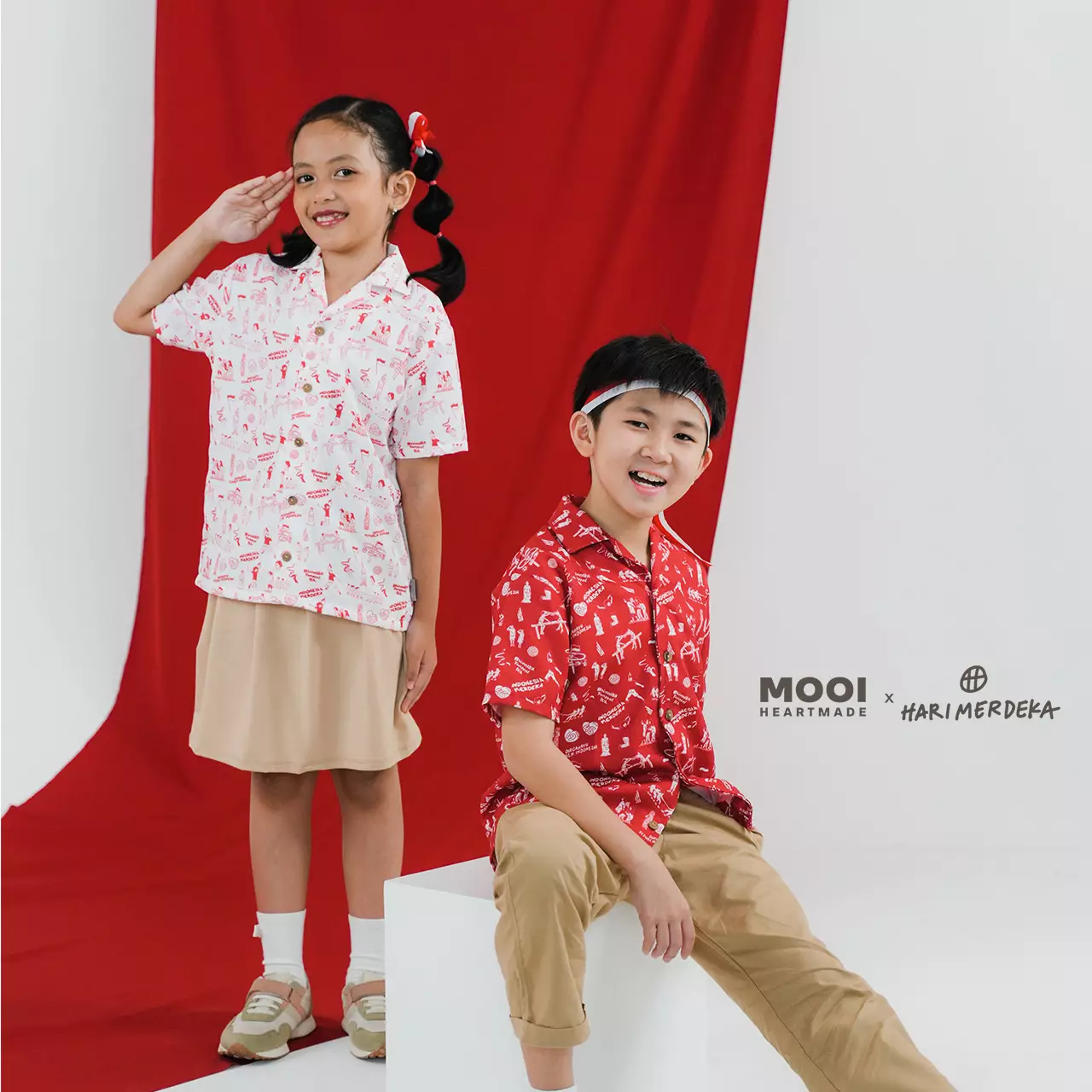 Mooi x Hari Merdeka 17 Agustus Kaos Kemerdekaan Kemeja Anak Printed Shirt - White