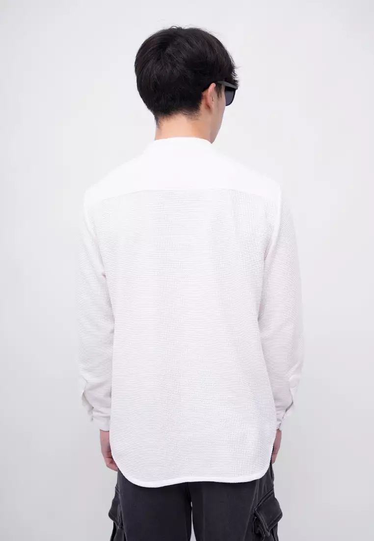 Ryusei Kemeja Kerah Koko Lengan Panjang Ultra Waffle White