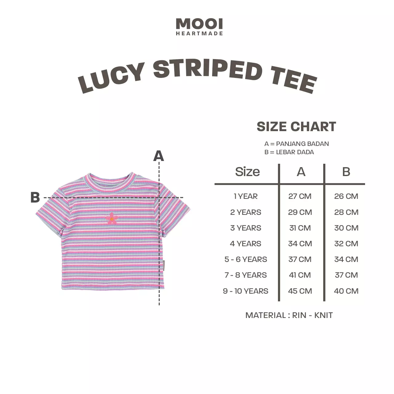 Mooi Atasan Anak Perempuan Lucy Rib Striped Tee - Candy Pink