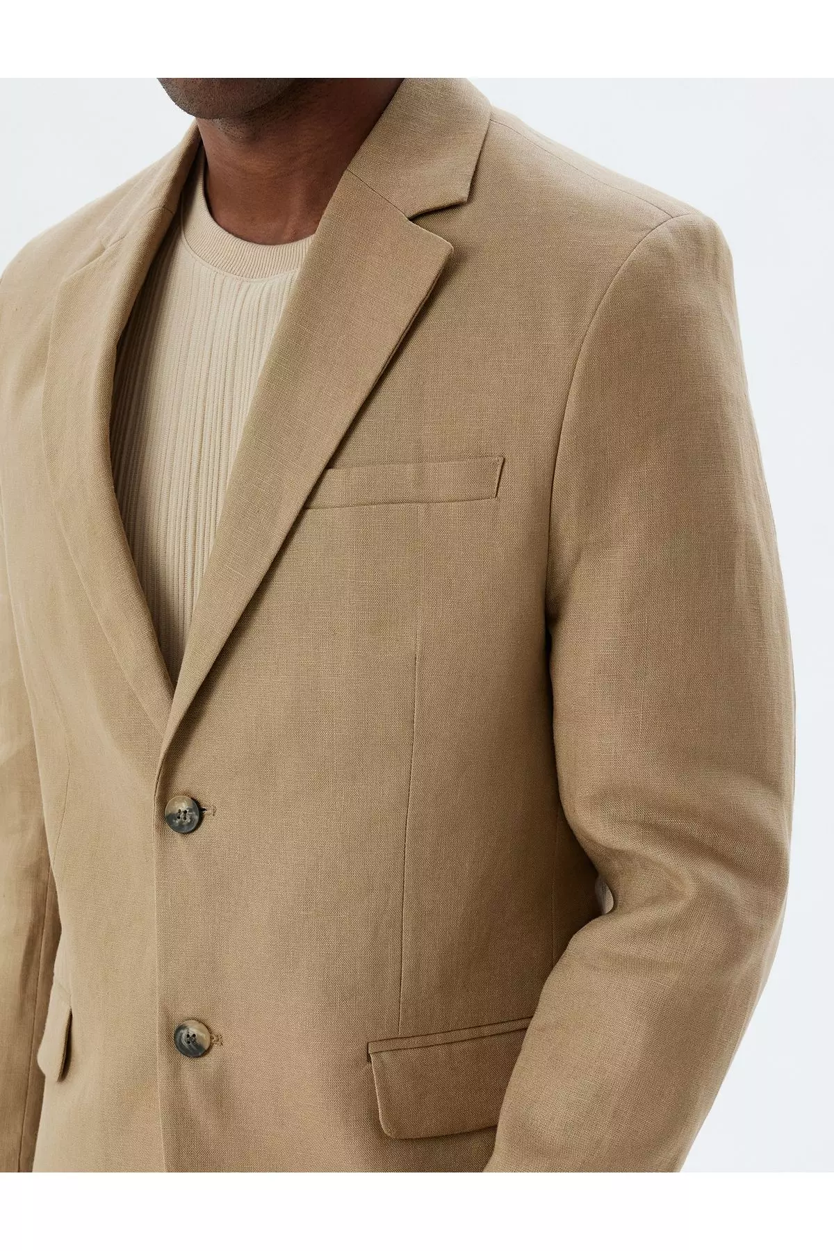 Linen Jacket Blazer Slim Fit Buttoned Pocket Detailed