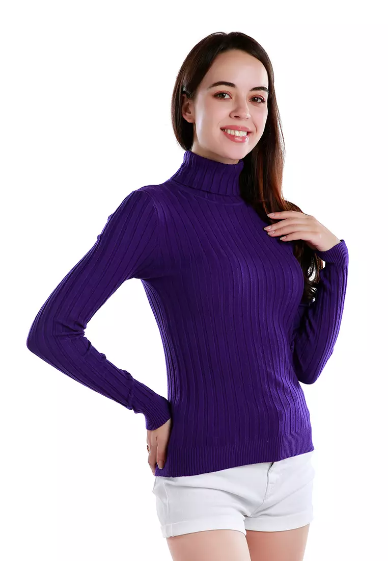 Purple high outlet neck top