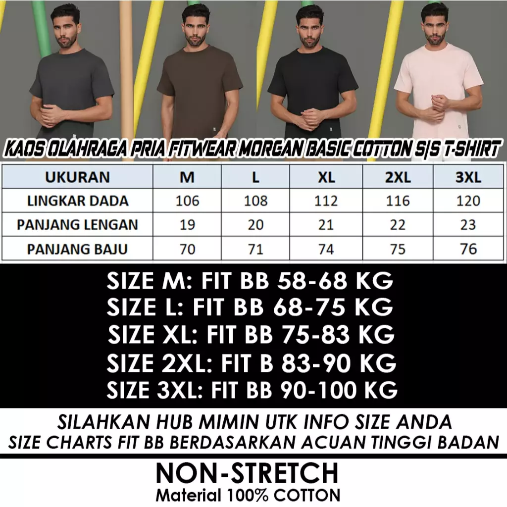 Fitwear Kaos Olahraga Pria Fitwear MORGAN BASIC COTTON S/S T-SHIRT - DARK GREY