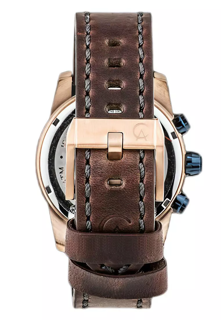 Alexandre Christie Jam Tangan Pria - Brown Rosegold Blue - Leather Strap - 6562 MCLURBU