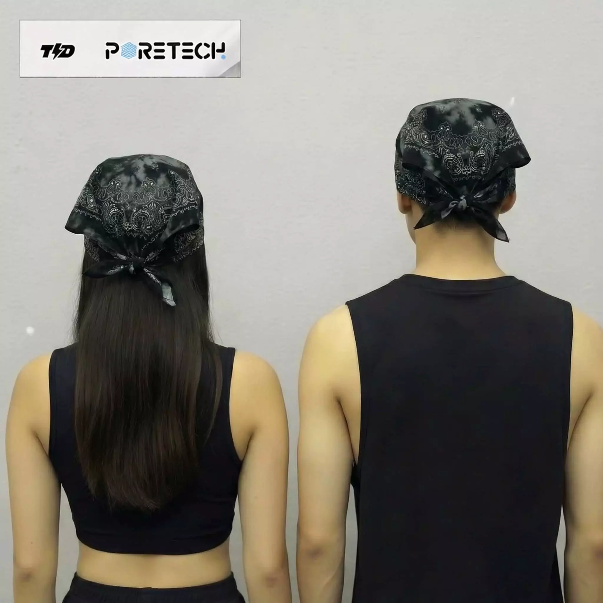 TDACTIVE Bandana Kalcer Lari Hitam Tie Dye Poretech 52cm x 52cm ABA44