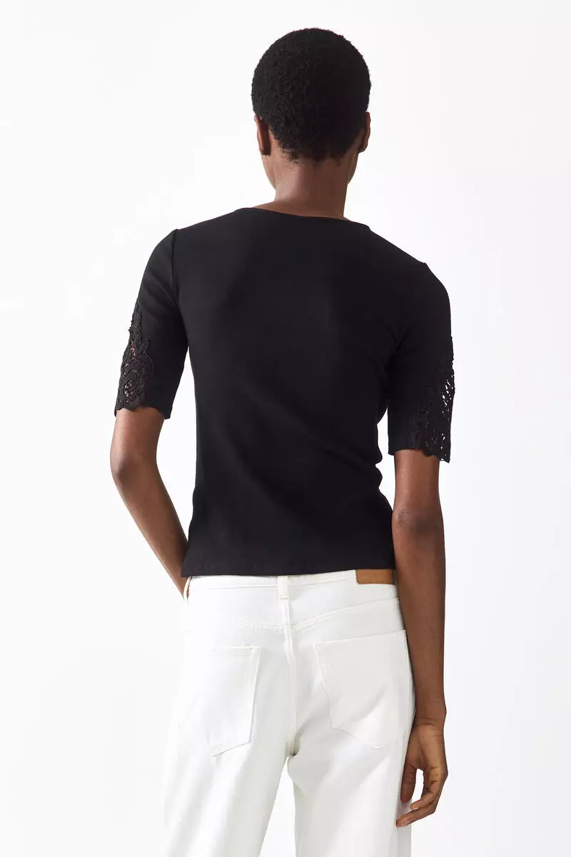 Ribbed lace-inset top