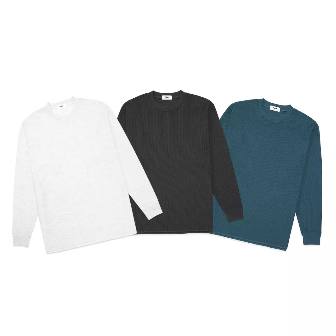 Waffle Pattern Long Sleeve T-Shirt Teal