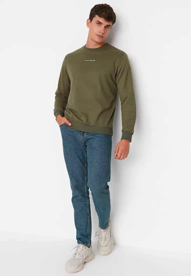 Navy Blue Green Antique Look 100% Cotton Relax Fit Boyfriend Jeans TMNAW23JE00043