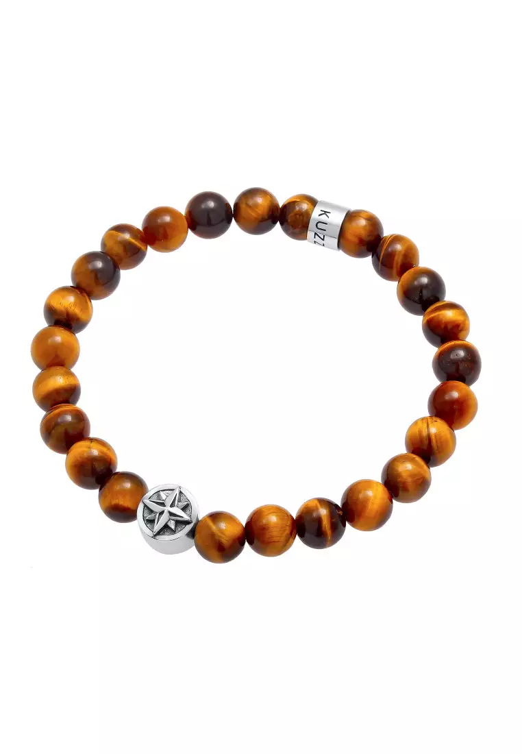 EXCLUSIVE Gelang Perhiasan Perak 925 Pria Tiger Eye Pearl Compass