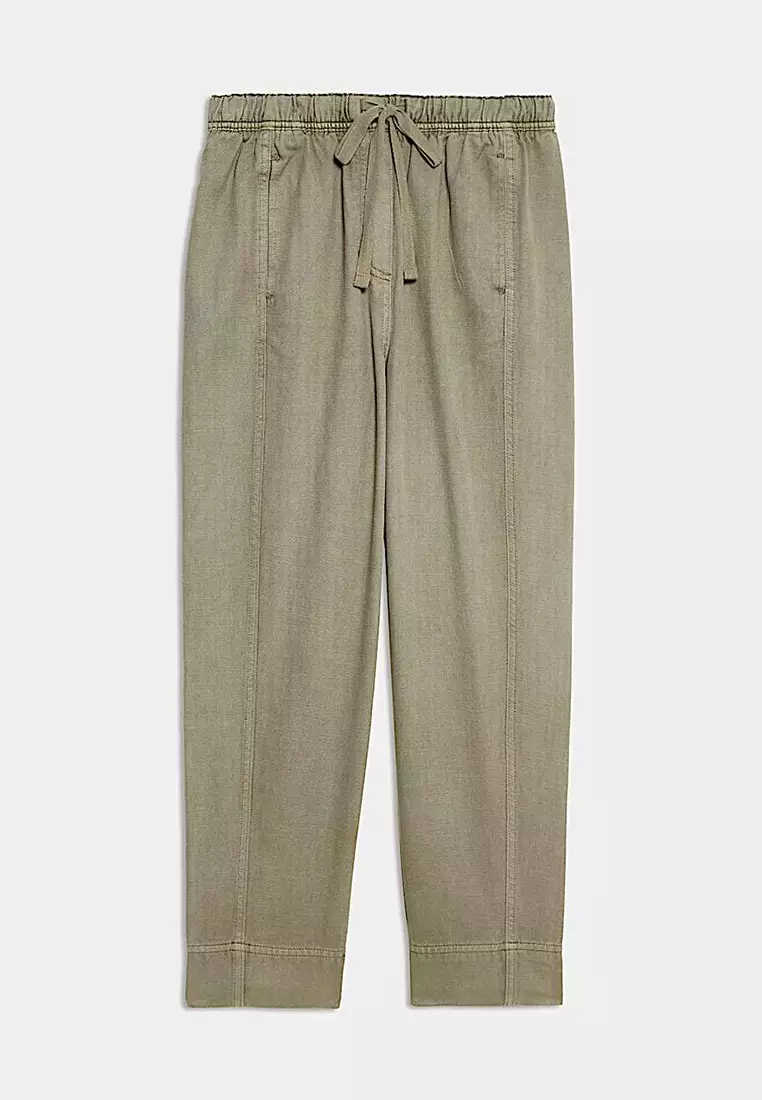 Drawstring Pull On Garment Dye Cropped Tapered Trousers