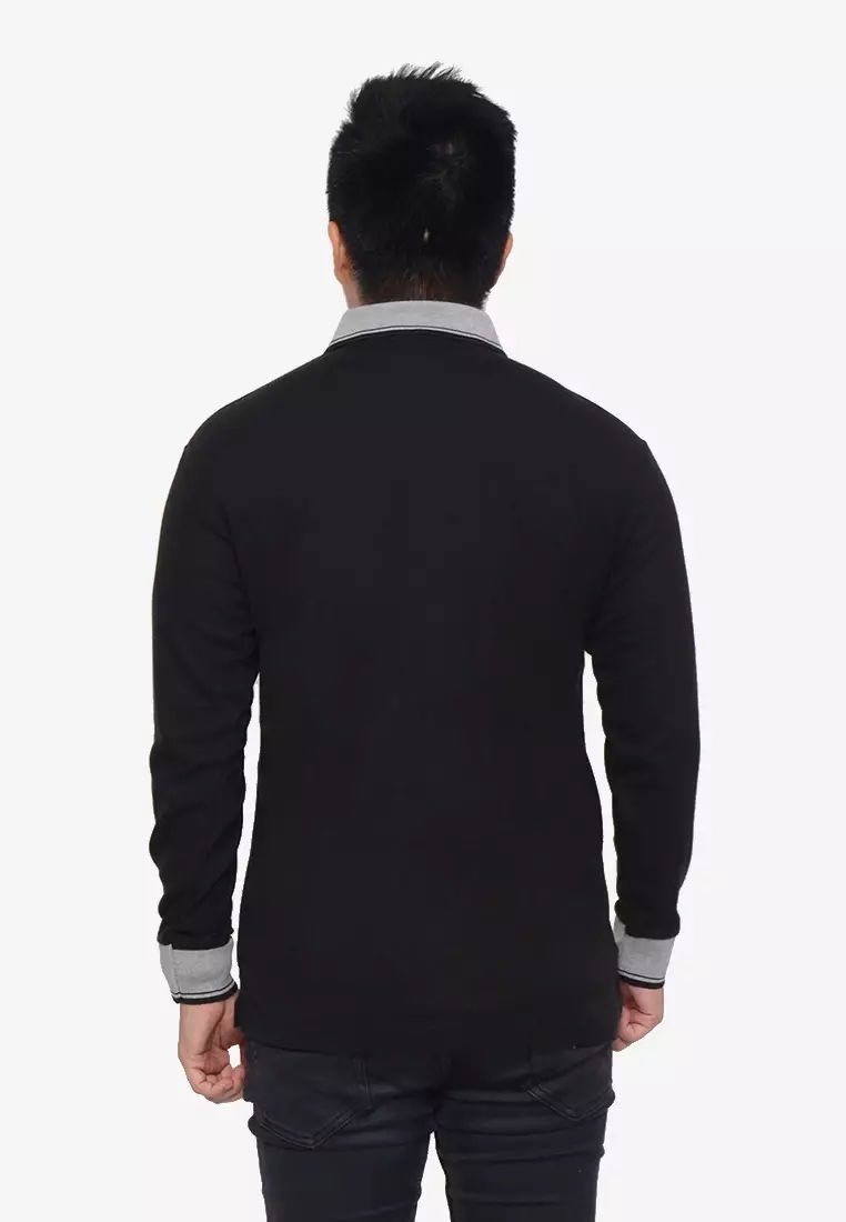 Andre Michel Kaos Polo Shirt Lengan Panjang Kerah Abu Hitam 933-5