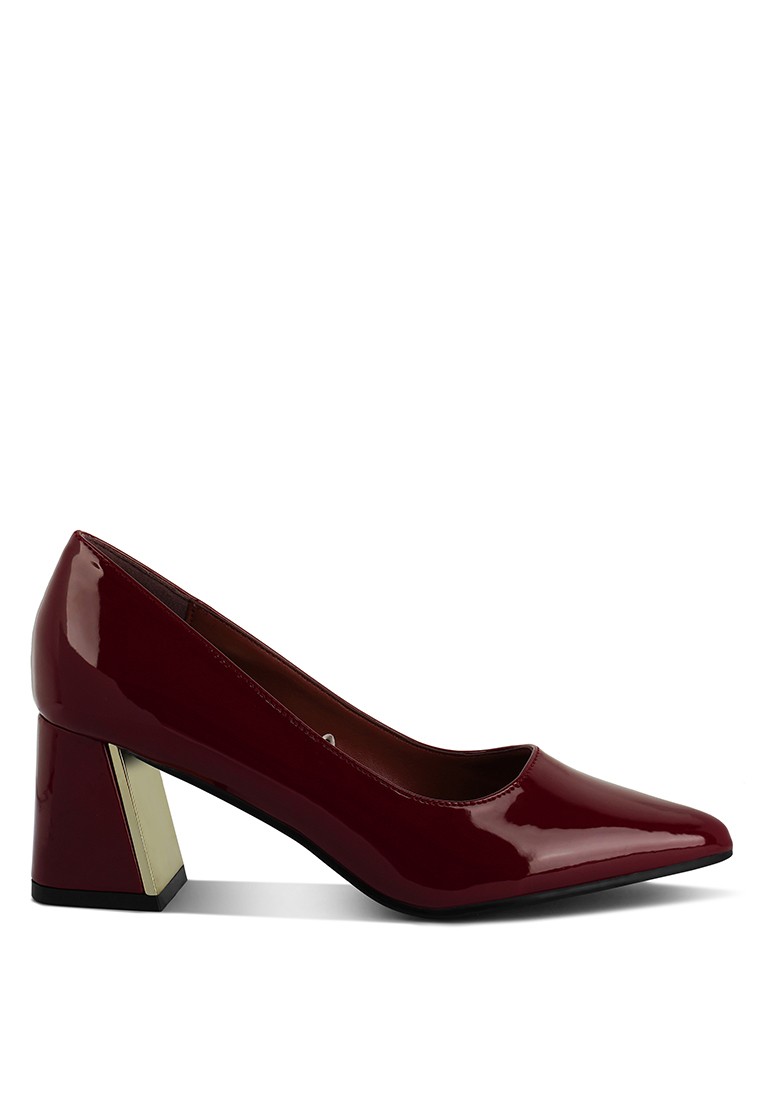 Burgundy Metallic Accent Block Heel Pumps